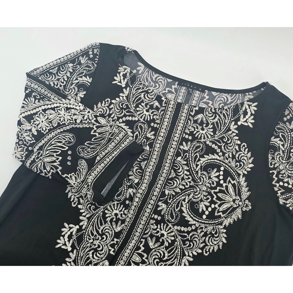 Tiana B Boho 3/4 Sleeve Shift Dress Size 18W Womens Black White Classic Paisley